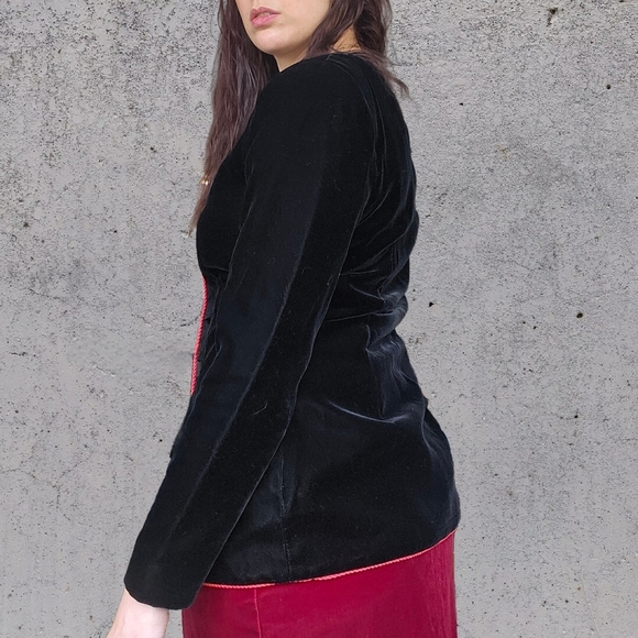 Vintage 80's Velour JS Collections Coat With Jewel Red Buttons & Trim - Picture 10 of 12